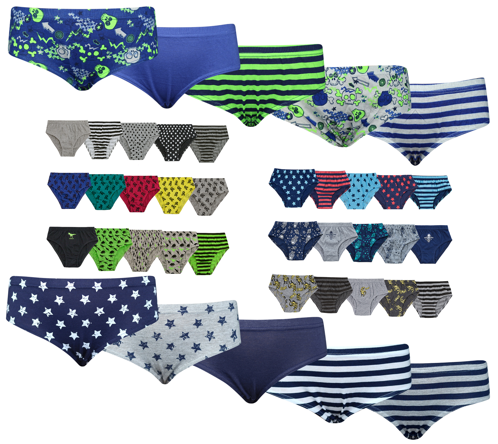 Kids Boys 5 Pairs Pack 100 Cotton Striped Briefs Childrens Underpants